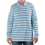 Load image into Gallery viewer, Men&#39;s Long Sleeve Light Blue Striped Cotton Traders Polo Shirt
