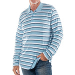 Load image into Gallery viewer, Men&#39;s Long Sleeve Light Blue Striped Cotton Traders Polo Shirt
