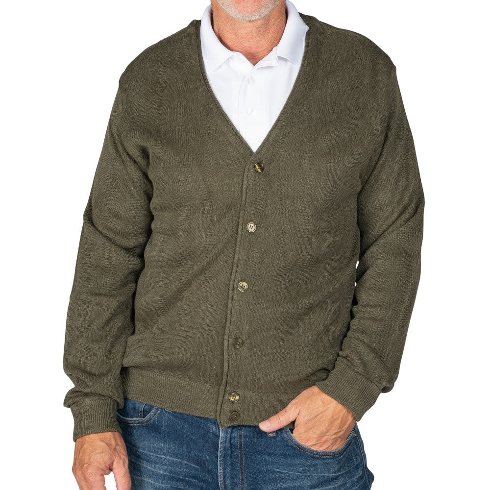 Men's Links Cardigan Sweater-Olive