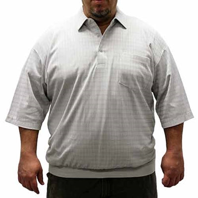 Classics By Palmland Grid Short Sleeve Banded Bottom Shirt 6010-100 Big and Tall Silver - theflagshirt
