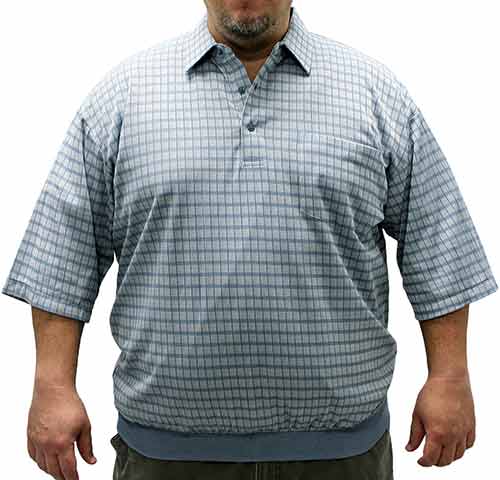 Classics By Palmland Grid Short Sleeve Banded Bottom Shirt 6010-100 Big and Tall Lt Blue - bandedbottom