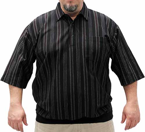 Classics by Palmland Stripe Short Sleeve Banded Bottom Shirt 6010-106 Big and Tall Black - theflagshirt