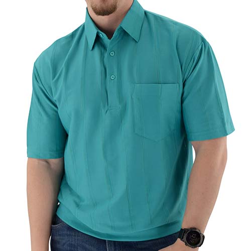 Big and Tall Tone on Tone Textured Knit Short Sleeve Banded Bottom Shirt - 6010-16BT Jade - bandedbottom