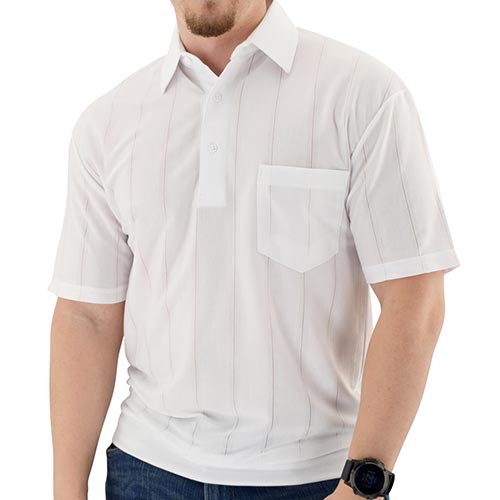 Big and Tall Tone on Tone Textured Knit Short Sleeve Banded Bottom Shirt - 6010-16BT - White - bandedbottom