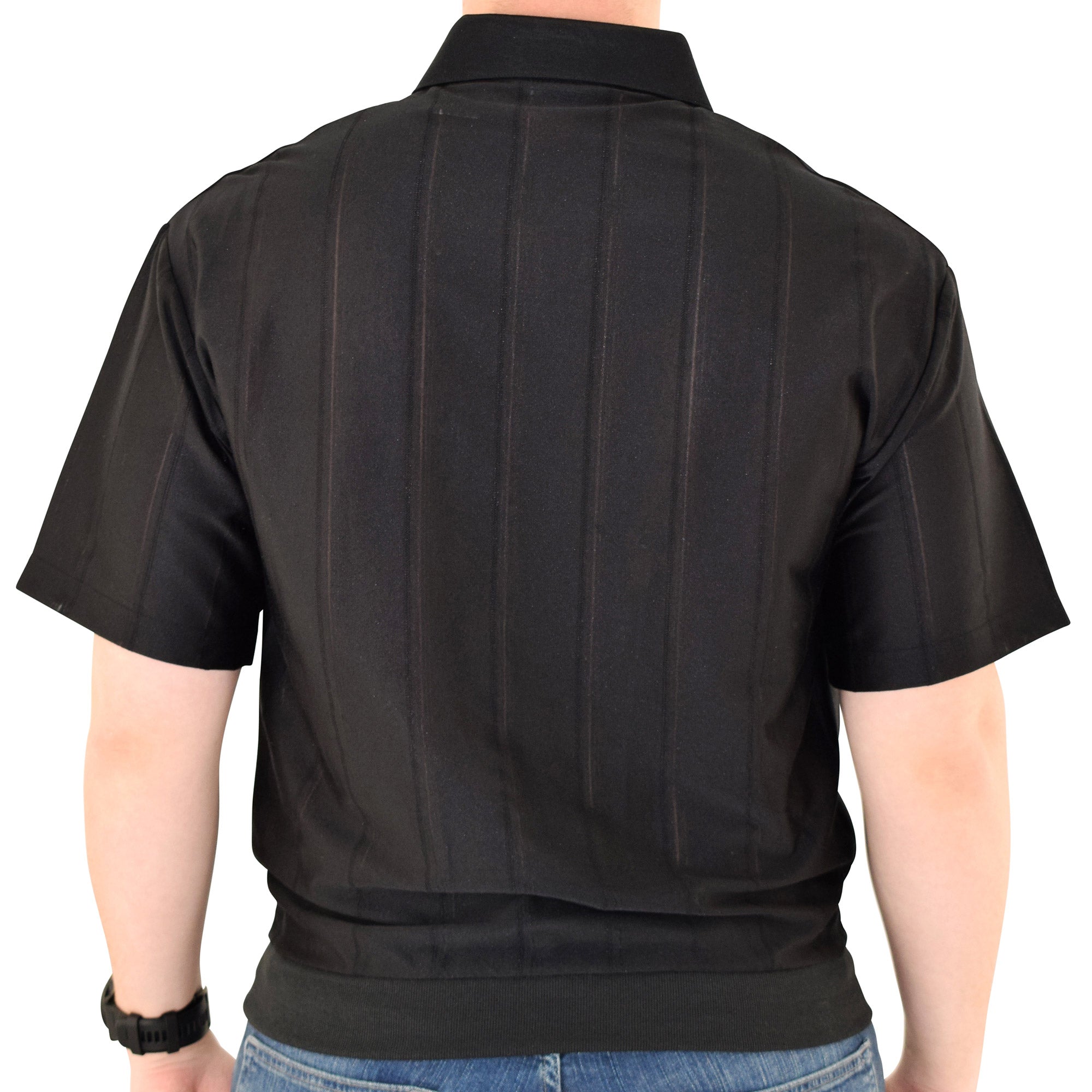 Big and Tall Tone on Tone Textured Knit Short Sleeve Banded Bottom Shirt - 6010-16BT-Black - theflagshirt