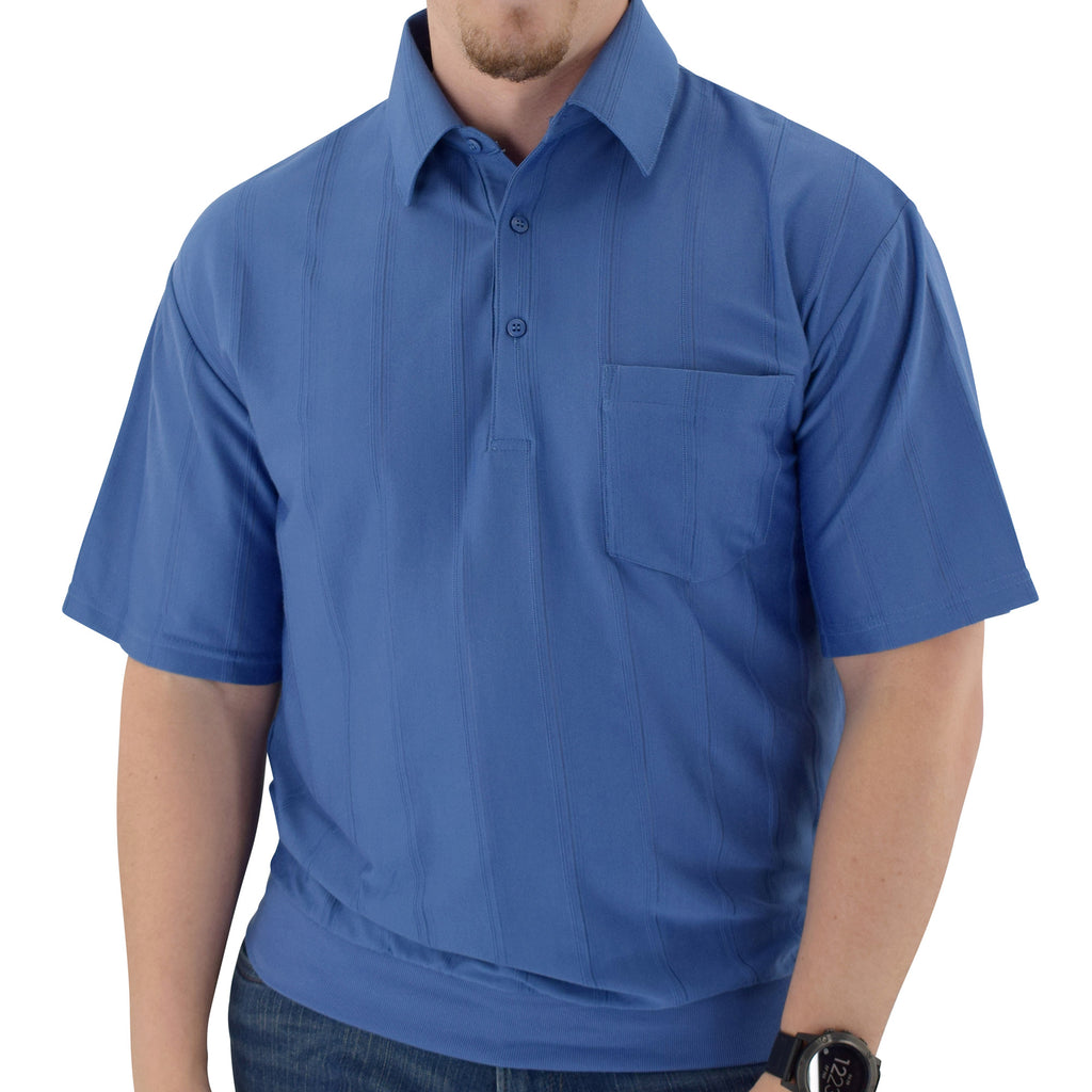 Big and Tall Tone on Tone Textured Knit Short Sleeve Banded Bottom Shirt - 6010-16BT-Ocean - bandedbottom