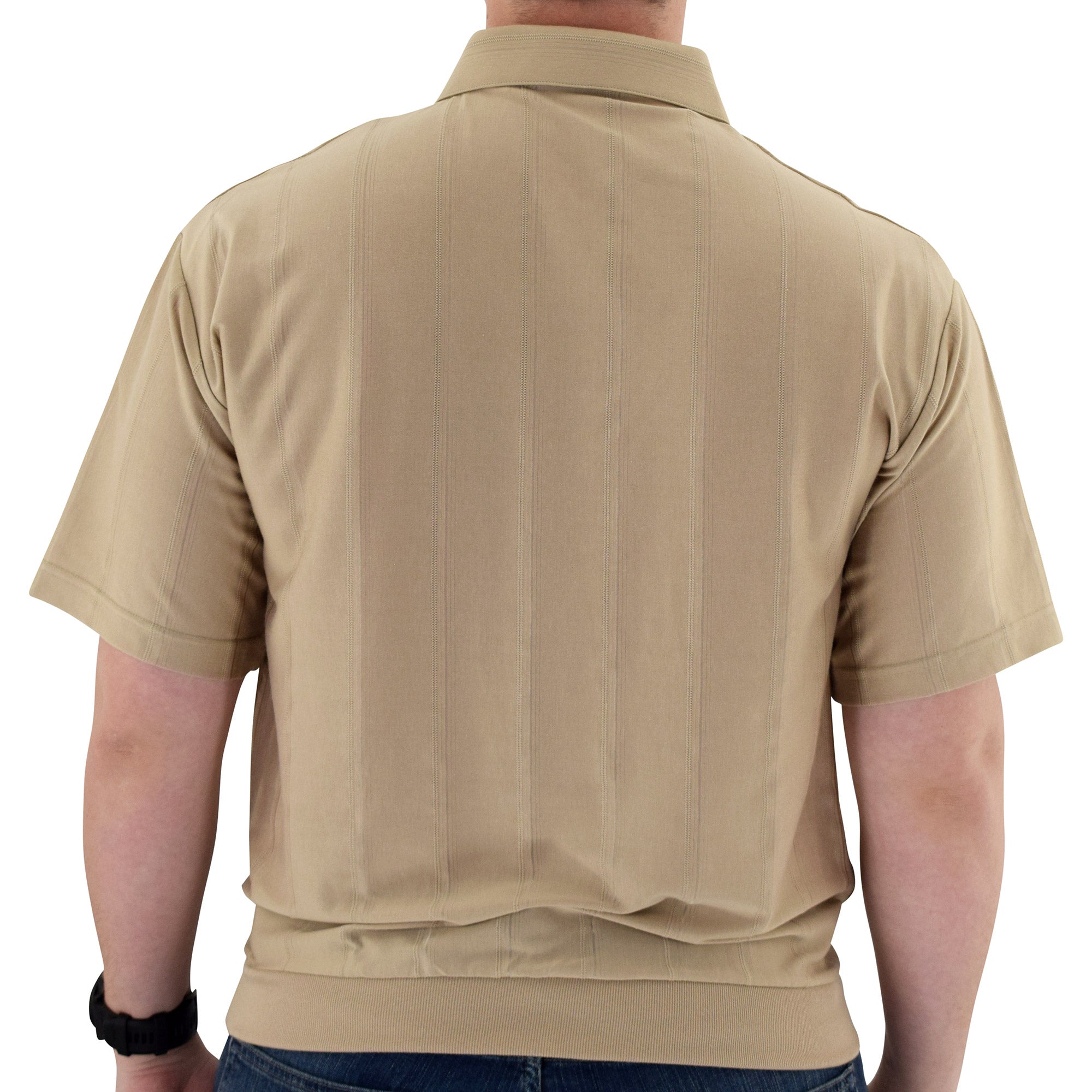 Big and Tall Tone on Tone Textured Knit Short Sleeve Banded Bottom Shirt - 6010-16BT - Taupe - theflagshirt