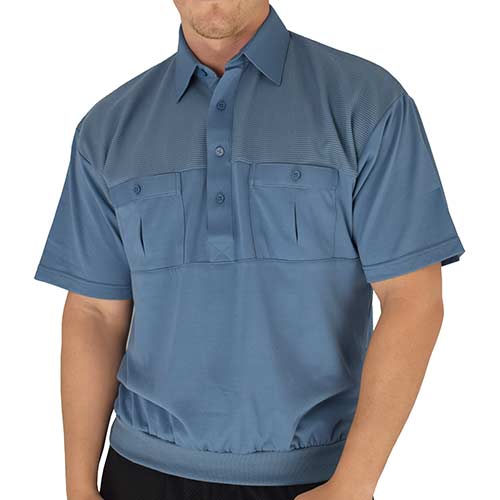 Classics by Palmland Two Pocket Knit Short Sleeve Banded Bottom Shirt Marine 6010-656 - theflagshirt