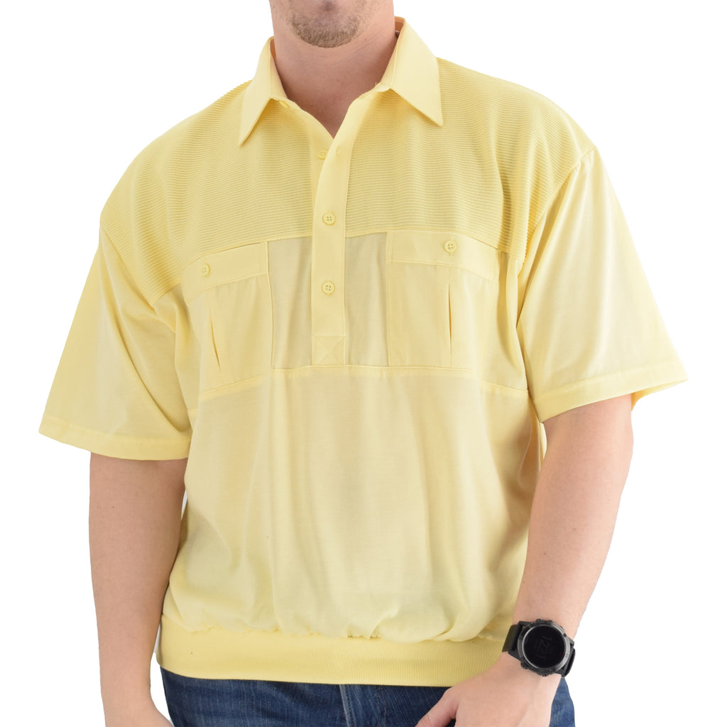 Classics by Palmland Two Pocket Knit Short Sleeve Banded Bottom Shirt Yellow 6010-656 - theflagshirt