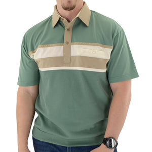 Classics by Palmland Horizontal Short Sleeve Banded Bottom Shirt Sage - 6010-BL12 - theflagshirt