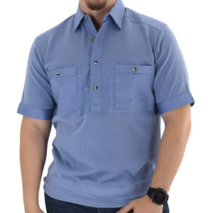 Mens Solid Knit Banded Bottom Shirt with Woven Chest Panel 6041-22N- Blue - theflagshirt