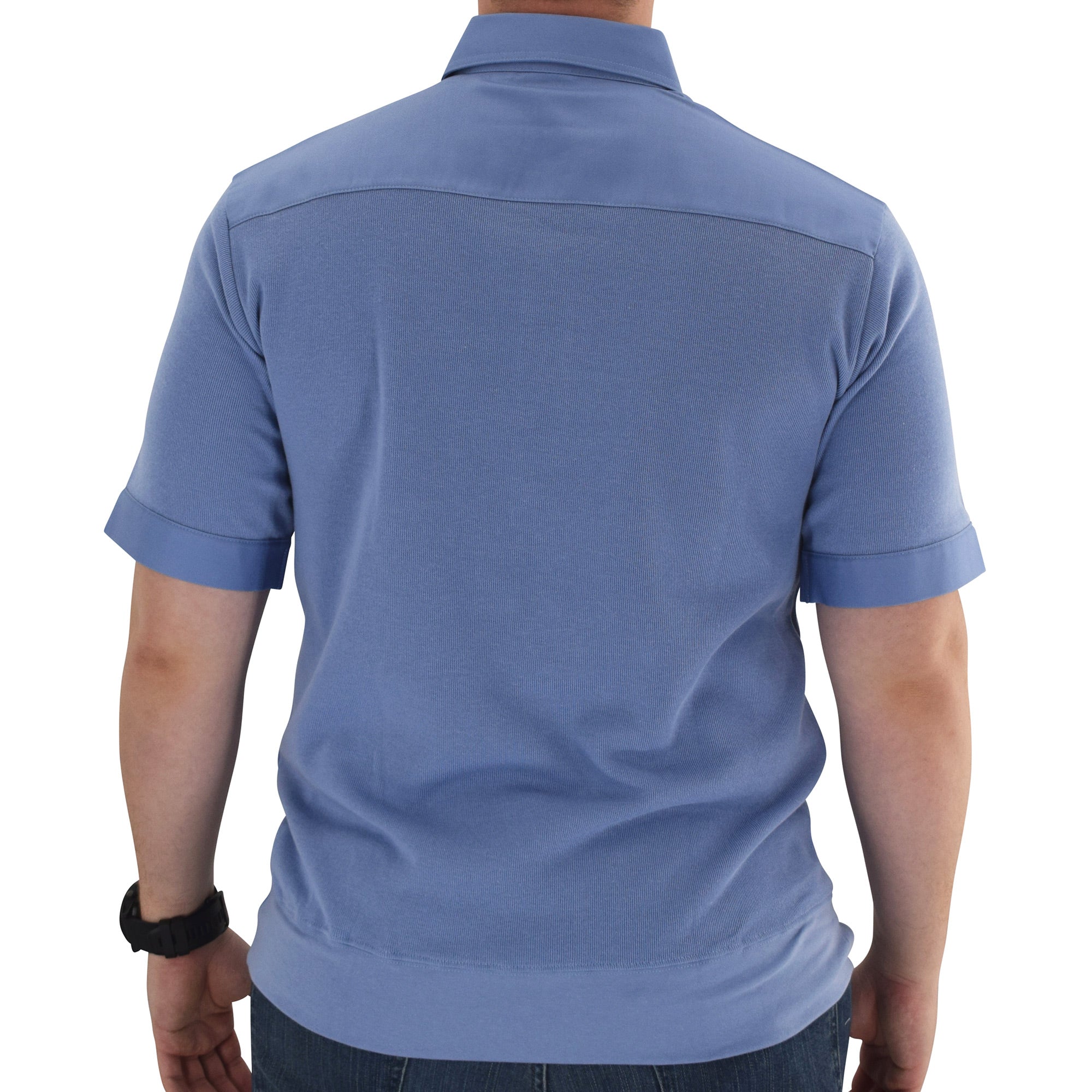 Mens Solid Knit Banded Bottom Shirt with Woven Chest Panel 6041-22N- Blue - theflagshirt