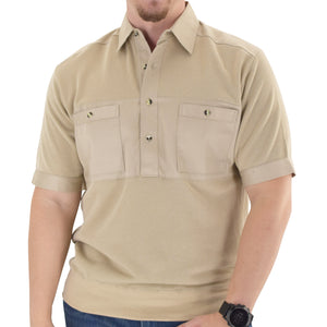 Solid Knit Banded Bottom Shirt with Woven Chest Panel 6041-22N Big and Tall - Heather Tan - theflagshirt