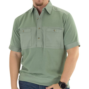 Mens Solid Knit Banded Bottom Shirt with Woven Chest Panel 6041-22N Big and Tall - Sage - theflagshirt