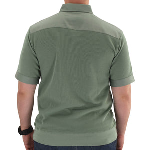 Mens Solid Knit Banded Bottom Shirt with Woven Chest Panel 6041-22N Big and Tall - Sage - theflagshirt