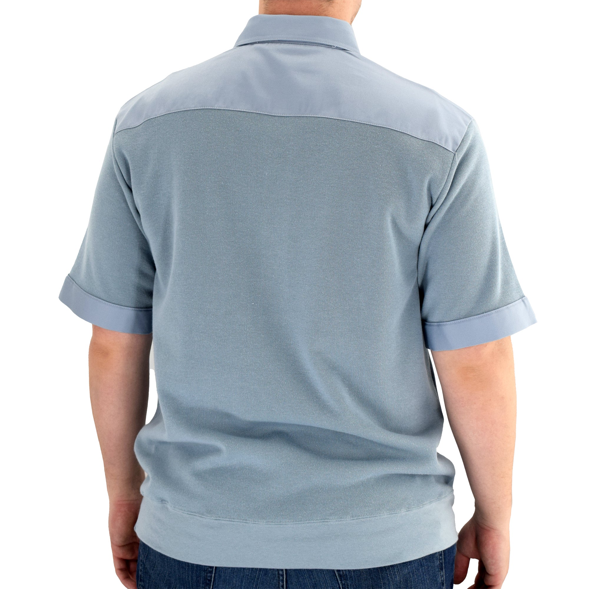 Solid Knit Banded Bottom Shirt with Woven Chest Panel 6041-22N - Chambray - theflagshirt
