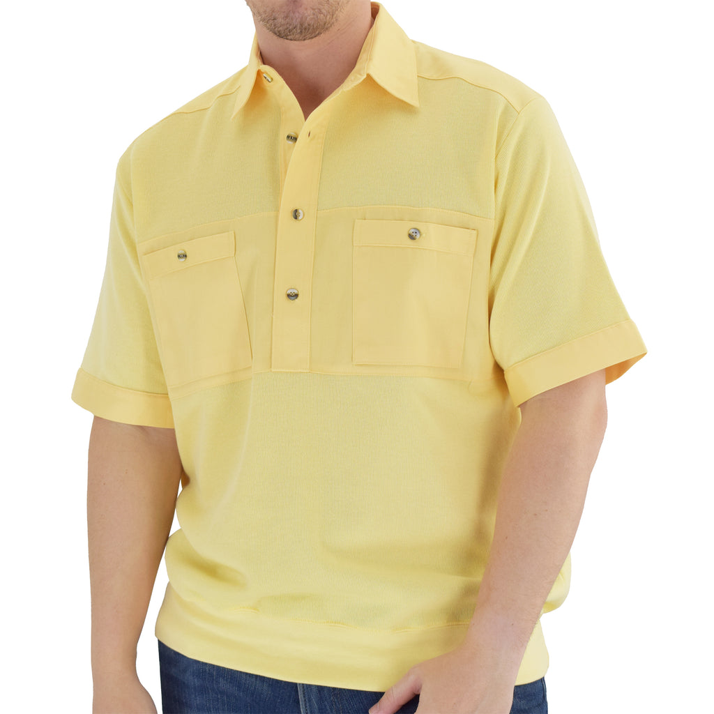 Solid Knit Banded Bottom Shirt with Woven Chest Panel 6041-22N Big and Tall - Maize - theflagshirt