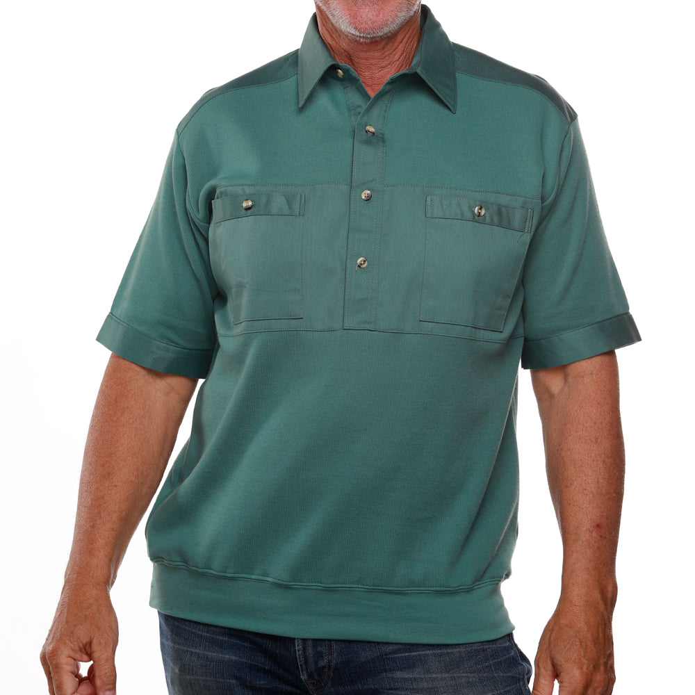 Solid Knit Banded Bottom Shirt with Woven Chest Panel 6041-22N - Mallard
