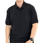 Load image into Gallery viewer, Classics by Palmland Short Sleeve 3 Button Banded Bottom Knit Collar 6070-100BT-Black - theflagshirt

