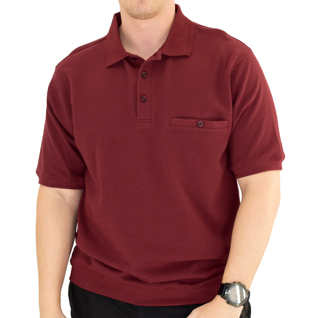 Classics by Palmland Short Sleeve 3 Button Banded Bottom Knit Collar 6070-100-Burgundy - theflagshirt