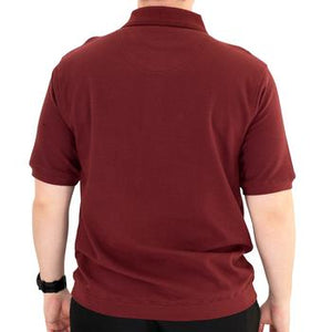Classics by Palmland Short Sleeve 3 Button Banded Bottom Knit Collar 6070-100BT-Burgundy - theflagshirt