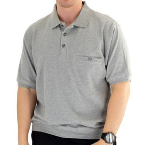 Classics by Palmland Short Sleeve 3 Button Banded Bottom Knit Collar 6070-100BT-GreyHT - theflagshirt