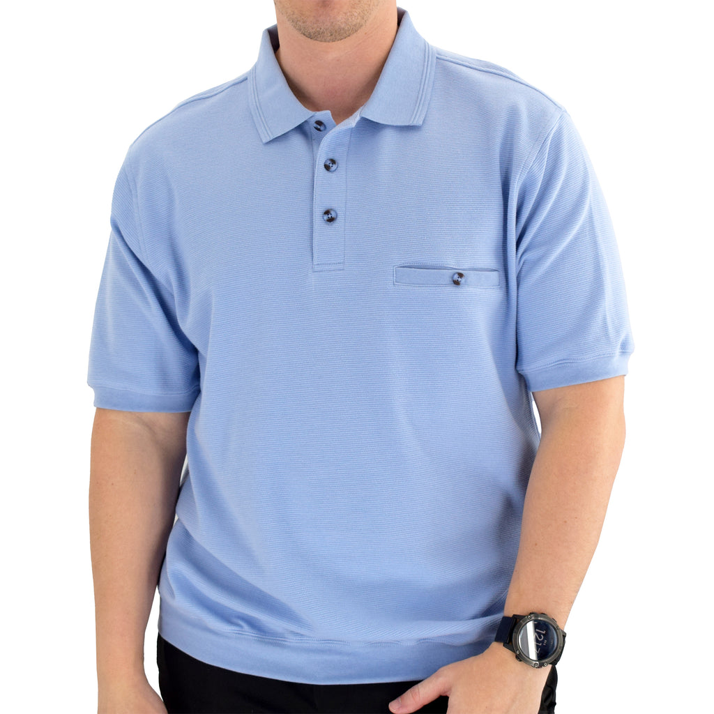 Classics by Palmland Short Sleeve 3 Button Banded Bottom Knit Collar 6070-100-Light Blue - theflagshirt