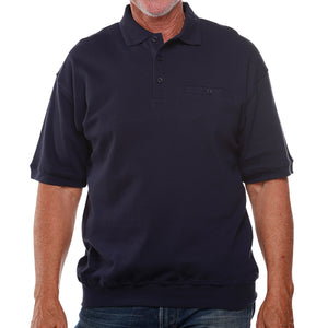Classics by Palmland Short Sleeve 3 Button Banded Bottom Knit Collar 6070-100 Navy