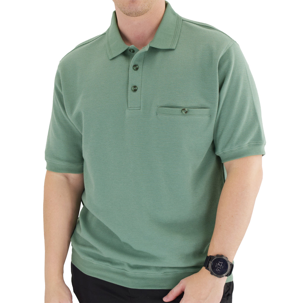 Classics by Palmland Short Sleeve 3 Button Banded Bottom Knit Collar 6070-100BT-Sage - theflagshirt
