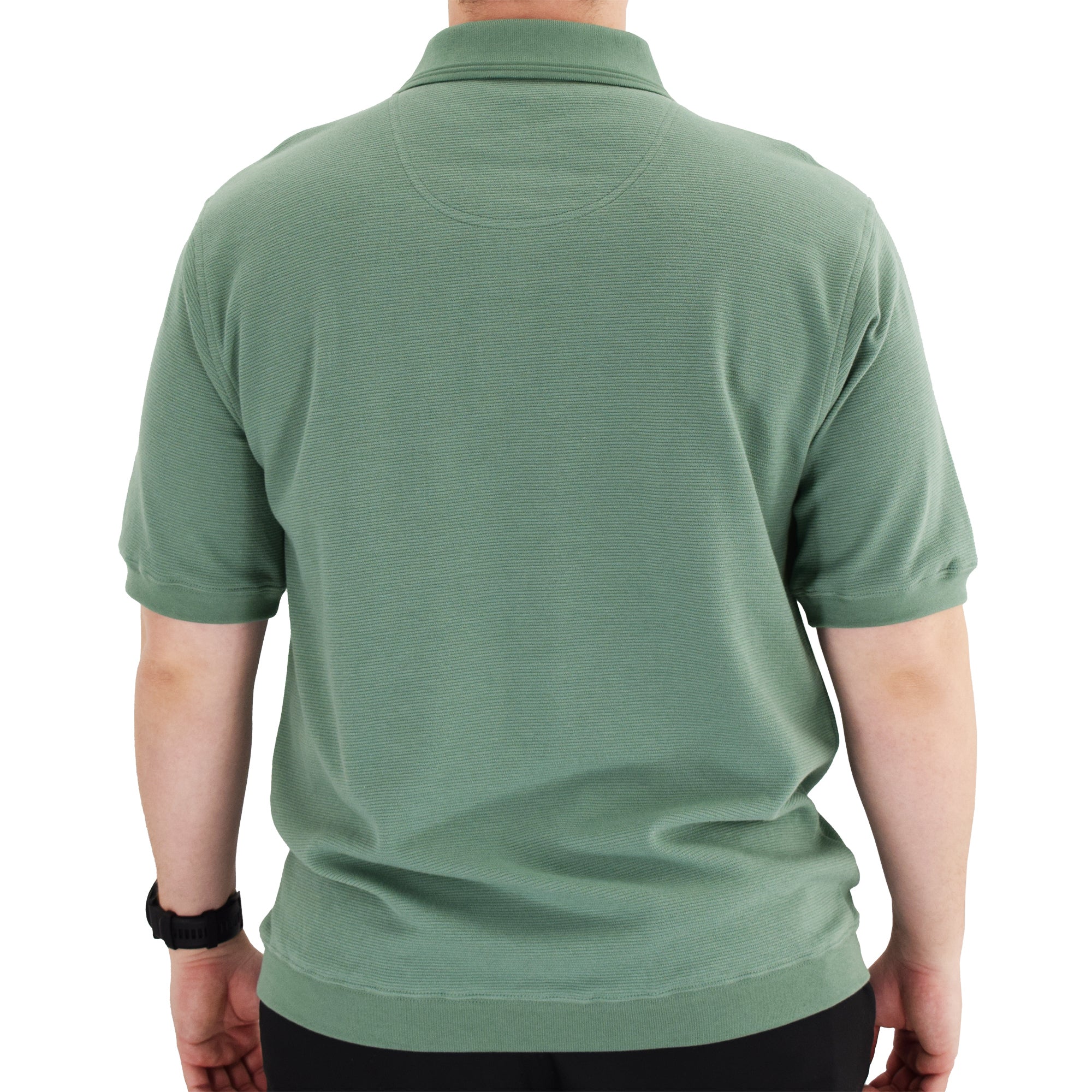 Classics by Palmland Short Sleeve 3 Button Banded Bottom Knit Collar 6070-100-Sage - theflagshirt