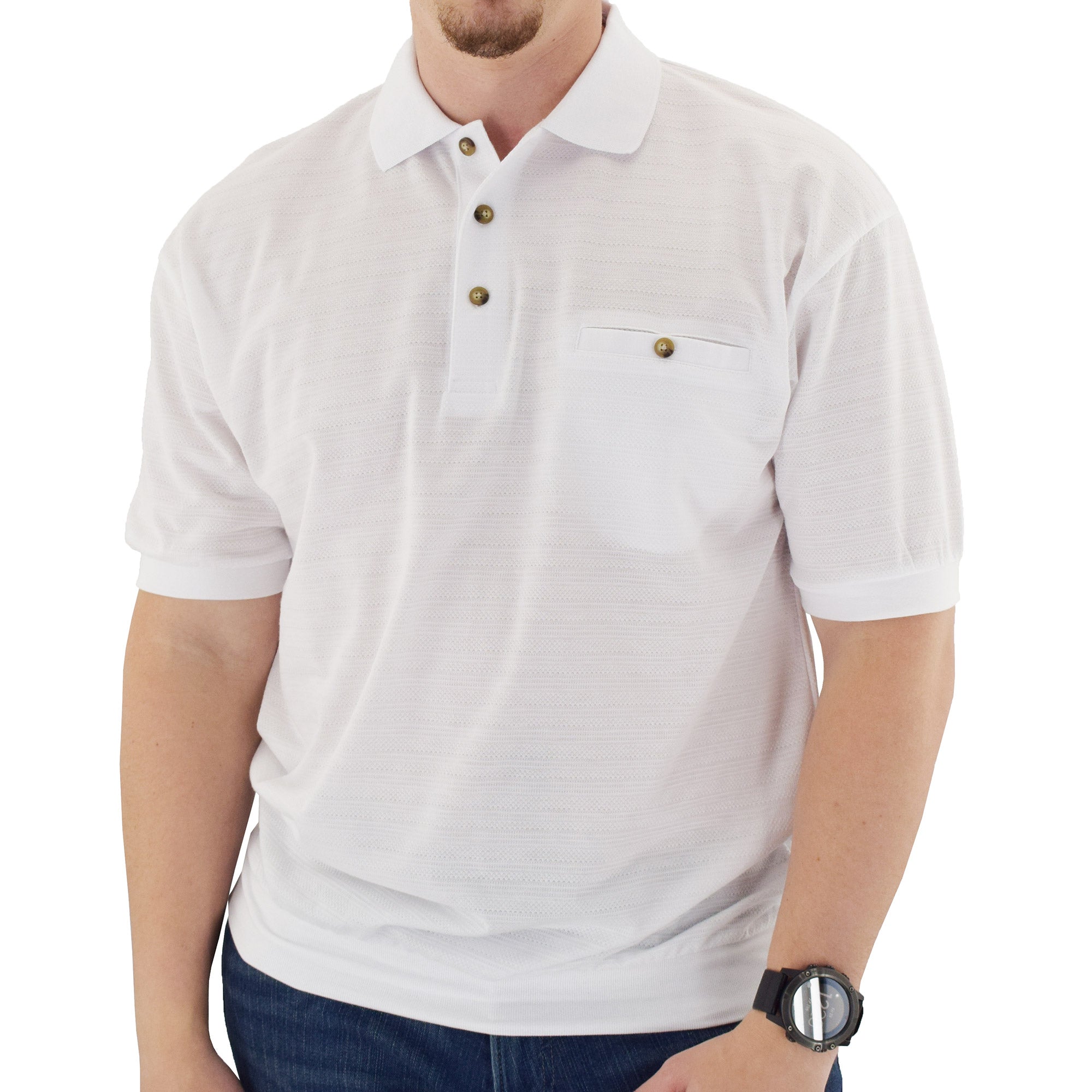 Classics by Palmland Short Sleeve Banded Bottom Shirt 6070-208BT White - theflagshirt
