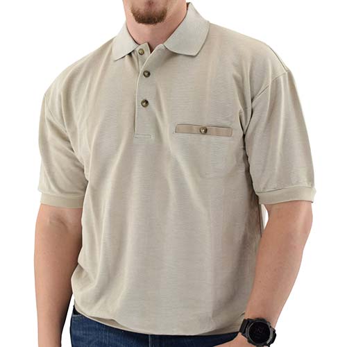 Classics by Palmland Short Sleeve 3 Button Banded Bottom Knit Collar Shirt Taupe - 6070-400 Big and Tall - theflagshirt