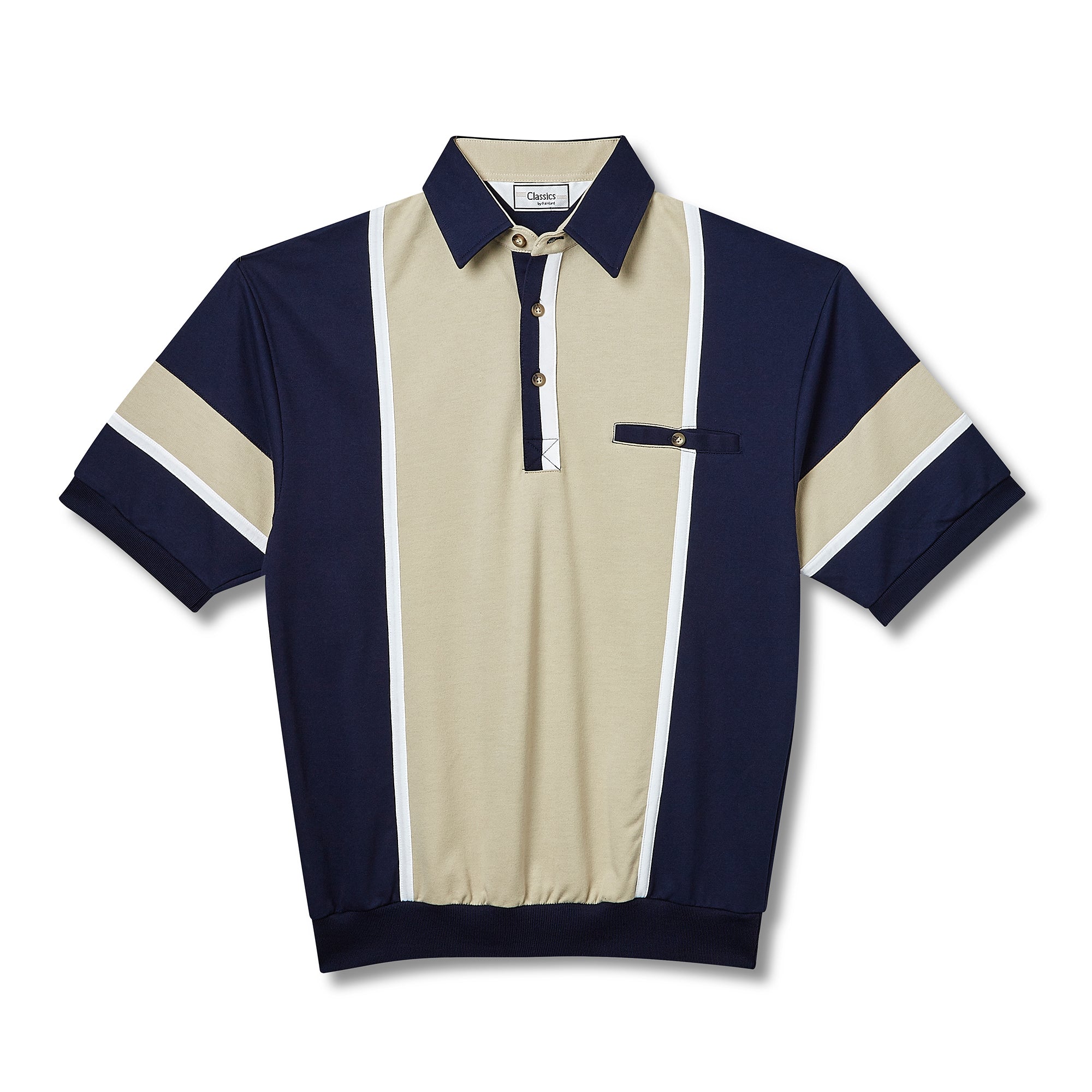 Classics by Palmland Two Tone Banded Bottom Shirt  6090-262B Taupe - theflagshirt