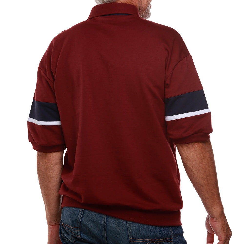 Classics by Palmland  Vertical Stripe Banded Bottom Shirt 6090-262B Burgundy Navy