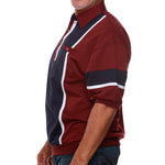 Load image into Gallery viewer, Classics by Palmland  Vertical Stripe Banded Bottom Shirt 6090-262B Burgundy Navy

