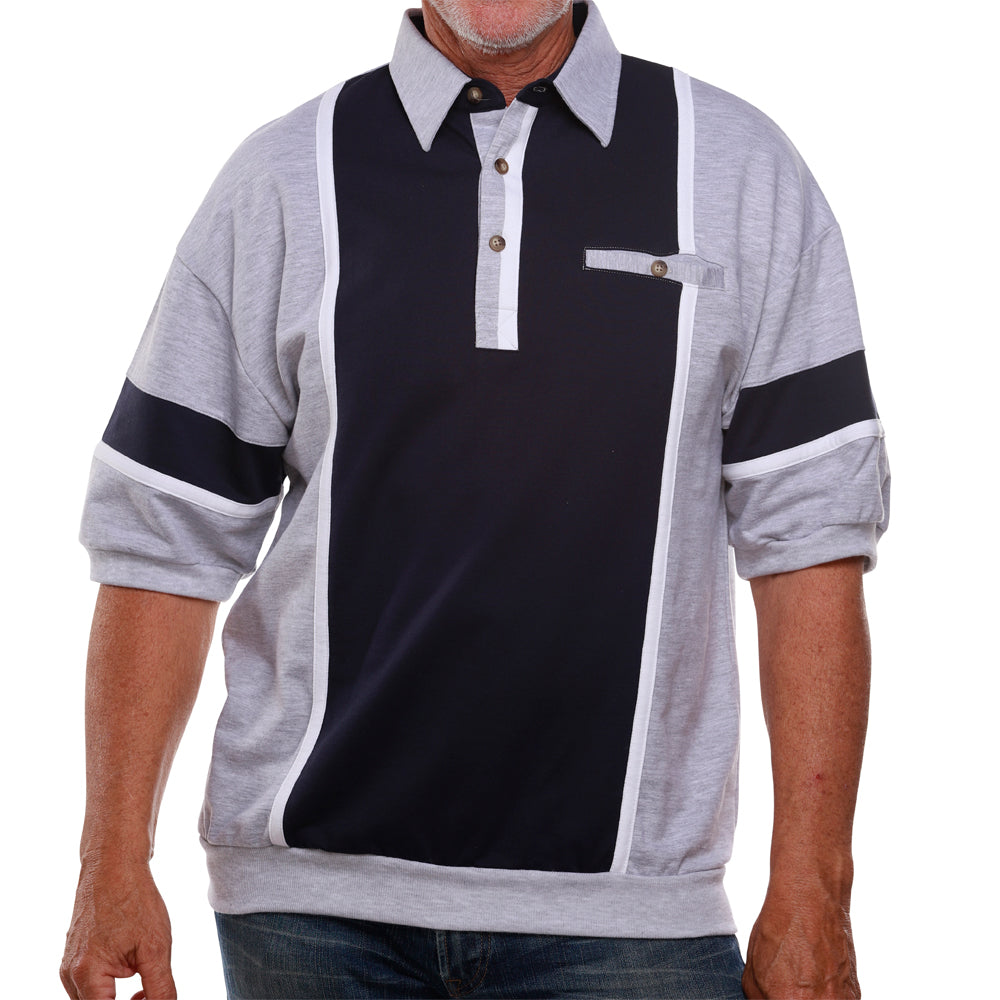 Plus Size Men's Striped Short Sleeve Band Collar Jersey For