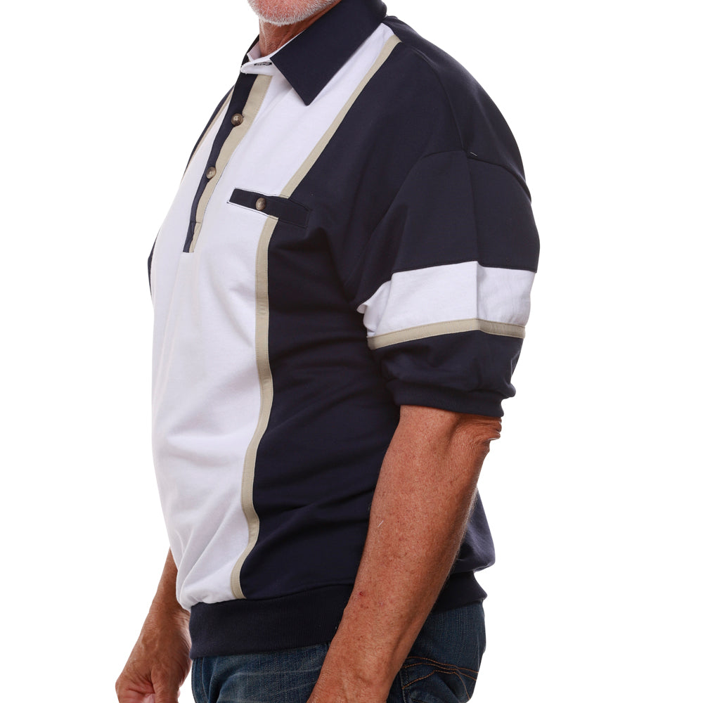 Classics by Palmland  Vertical Stripe Banded Bottom Shirt 6090-262B Navy/White