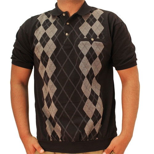 LD Sport Short Sleeve Jacquard Banded Bottom Shirt 6090-351 Black - theflagshirt