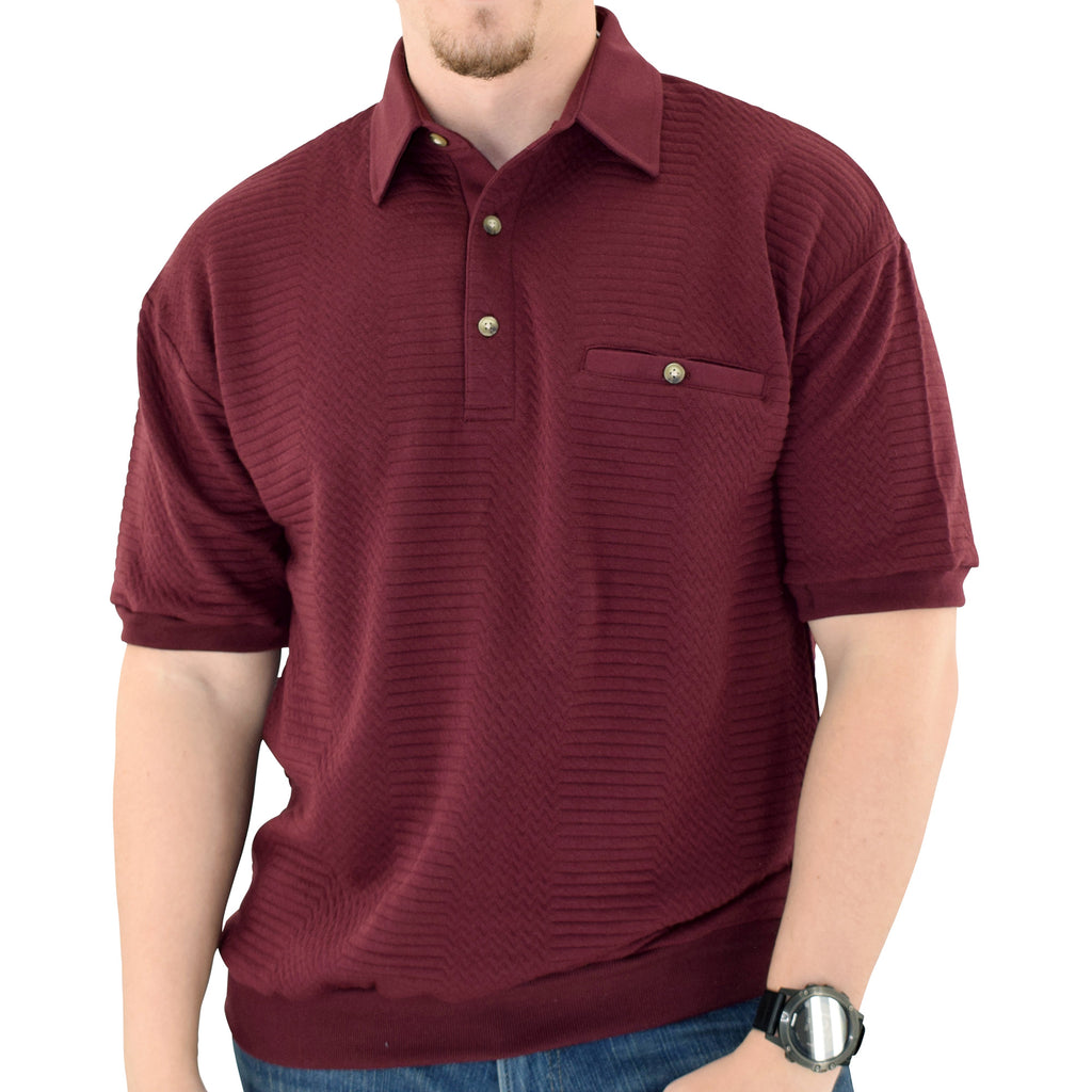 Palmland Solid French Terry Short Sleeve Banded Bottom Polo Shirt 6090-780 Burgundy - theflagshirt