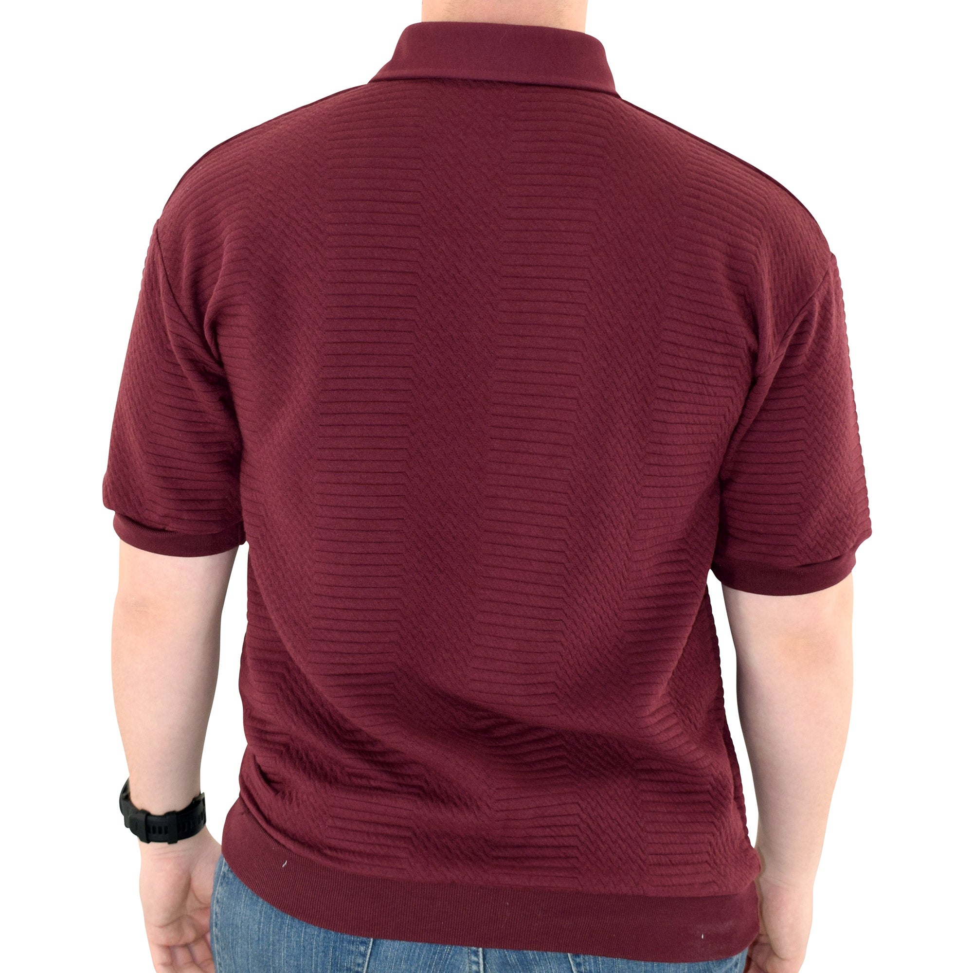 Palmland Solid French Terry Short Sleeve Banded Bottom Polo Shirt 6090-720 Big and Tall - Burgundy - theflagshirt