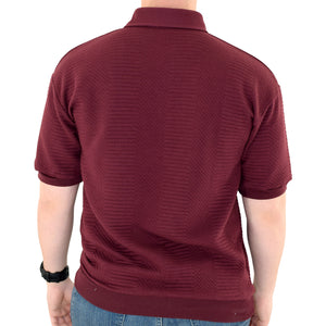 Palmland Solid French Terry Short Sleeve Banded Bottom Polo Shirt 6090-780 Burgundy - theflagshirt