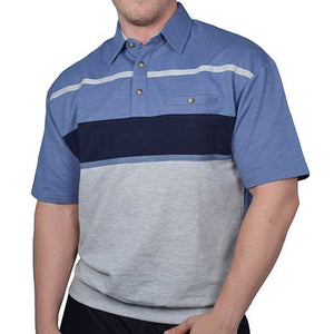 Classics by Palmland Horizontal Stripes SS Banded Bottom Shirt 6090-736BT Blue HT-Big and Tall - bandedbottom