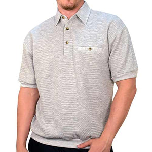 Classics By Palmland Solid French Terry Short Sleeve Banded Bottom Polo Shirt 6090-780 Grey Heather - theflagshirt