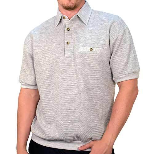 Palmland Solid French Terry Short Sleeve Banded Bottom Polo Shirt 6090-720 Big and Tall - Grey HT - theflagshirt