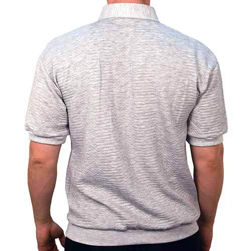 Palmland Solid French Terry Short Sleeve Banded Bottom Polo Shirt 6090-720 Big and Tall - Grey HT - theflagshirt