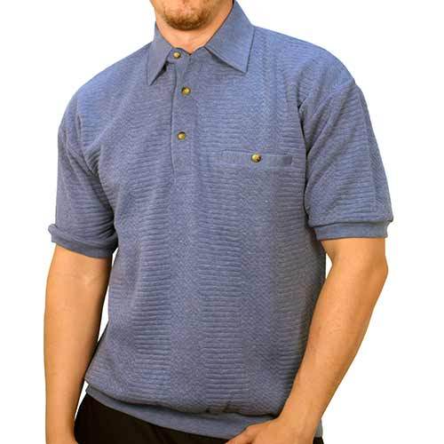 Classics By Palmland Solid French Terry Short SLeeve Banded Bottom Polo Shirt 6090-720 Big and Tall - LT.Blue - theflagshirt