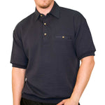 Load image into Gallery viewer, Classics By Palmland Solid French Terry Short Sleeve Banded Bottom Polo Shirt 6090-780 Navy Hth - theflagshirt
