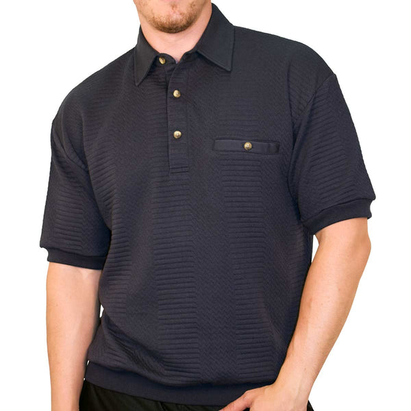 Navy Solid Textured French Terry Short Sleeve Banded Bottom Shirt ...