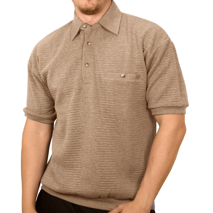 Palmland Solid French Terry Short Sleeve Banded Bottom Polo Shirt 6090-720 Big and Tall Taupe