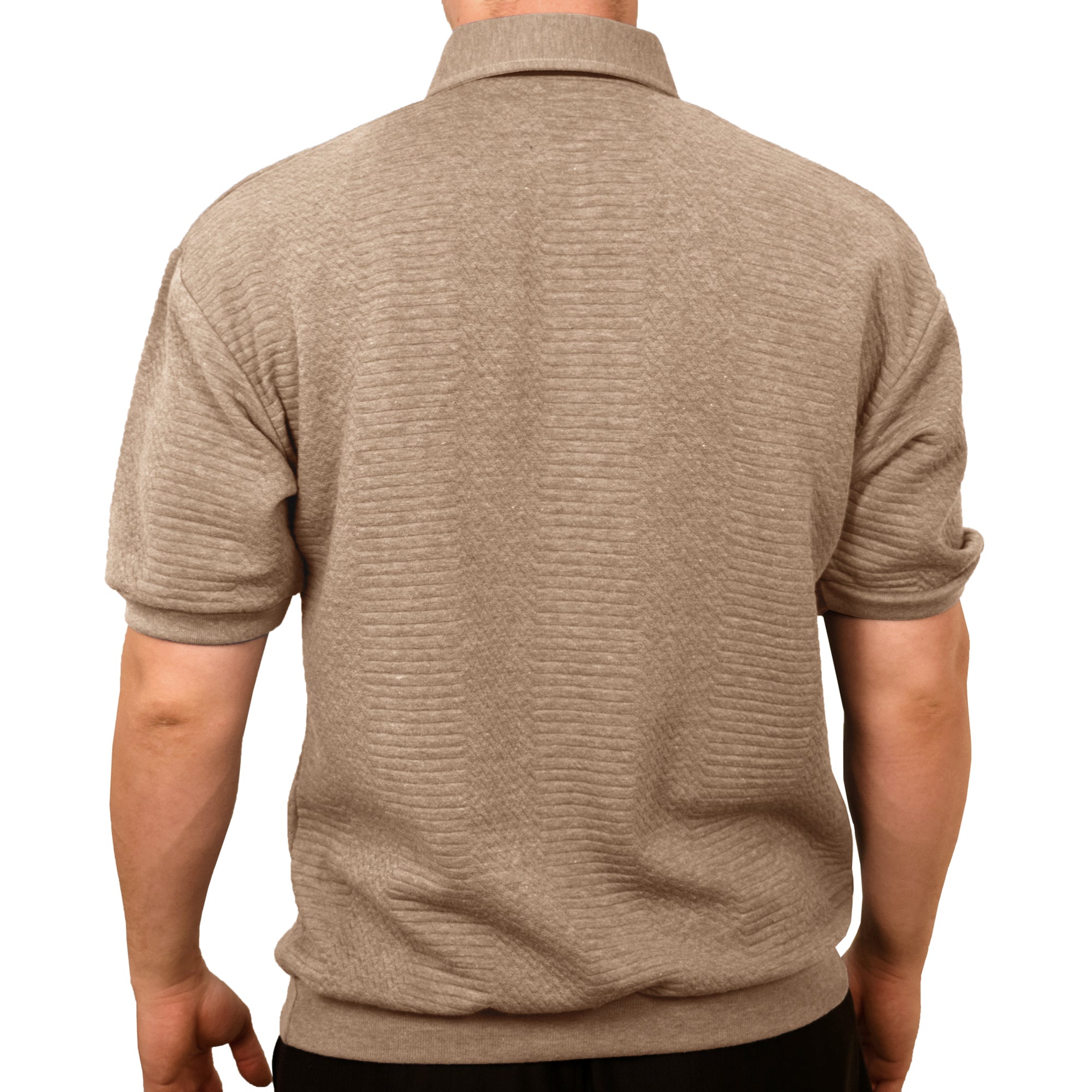 Classics by Palmland French Terry Short Sleeve  Banded Bottom Shirt 6090-720 Taupe HT - bandedbottom